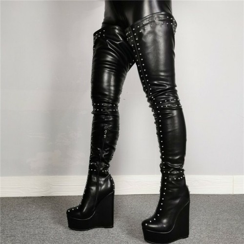 wedge heel long boots